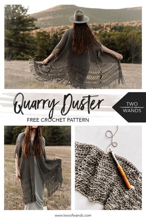 Crochet Duster Pattern Free Plus Size, Crochet Elf Coat, Two Of Wands Crochet Patterns, Long Crochet Duster Pattern Free, Duster Crochet Pattern Free, Crocheted Ruana Patterns Free, Crochet Duster Cardigan Pattern Free, Dk Weight Crochet Patterns, Crochet Duster Pattern Free