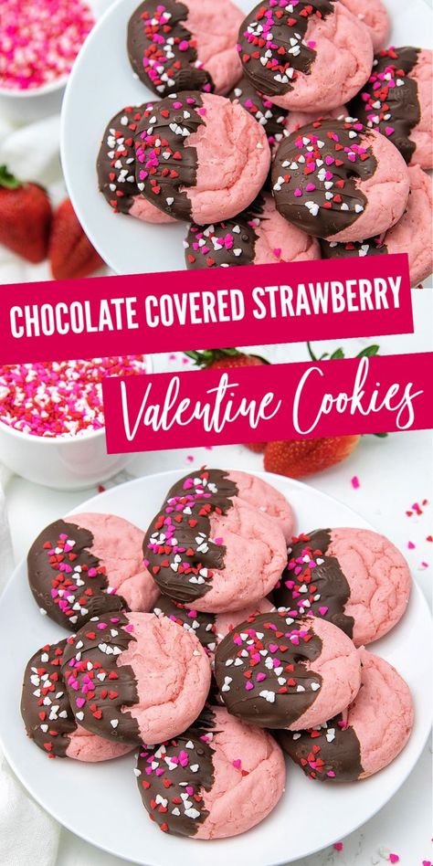 Chocolate Covered Strawberry Cookies Perfect For Your Sweetheart Valentine's Treats For School, Valentine’s Day Dessert Board, Chocolate Covered Strawberry Cookies, Valentine’s Day Cookie Ideas, Gluten Free Valentines Day Desserts, Valentine’s Day Treats To Sell, Valentine’s Day Cookies, Menu St Valentin, Strawberry Chocolate Dessert