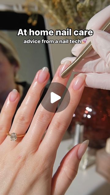 Amber Hancock on Instagram: "If you don’t get your nails done you can still maintain clean, healthy natural nails at home with this routine!🧼💅🏼 more details ⬇️   •Regularly file your nails💅🏼 not only does this improve the shape, but it can also make them stronger and healthier, therefore reducing the risk of chipping and snagging on clothes etc. Use a file a grit of 180 or above, using a course grit file could lead to breakages down the line.  •Use cuticle remover🧼 cuticle remover exfoliates your nail, breaking down the excess cuticle and dry skin stuck to your nail plate. It’ll soften the surrounding area and make the whole process of cuticle removal a whole lot easier.   •Pushing back the proximal nail fold & removing cuticle💫 you don’t need to do this more than 2x a week. Regular How To Make Your Nails Look Clean, How To Take Care Of Natural Nails, How To Do Cuticles At Home, How To Clean Up Cuticles, Cleaning Nails At Home, Cuticle Removal Video, Strengthen Natural Nails, How To File Natural Nails, How To Clean Cuticles At Home