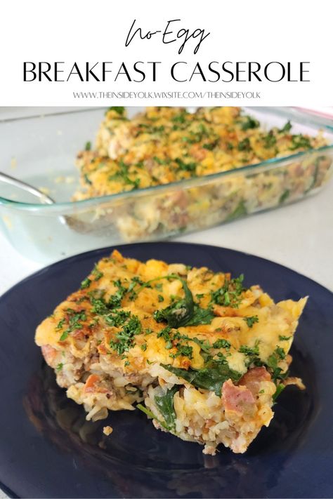 No-Egg Breakfast Casserole Breakfast Ideas Without Eggs, Eggless Breakfast, Egg Free Breakfast, Breakfast Potato Casserole, Potatoes And Cheese, Breakfast Pie, Healthy Breakfast Casserole, Breakfast Egg Casserole, Dairy Free Breakfasts