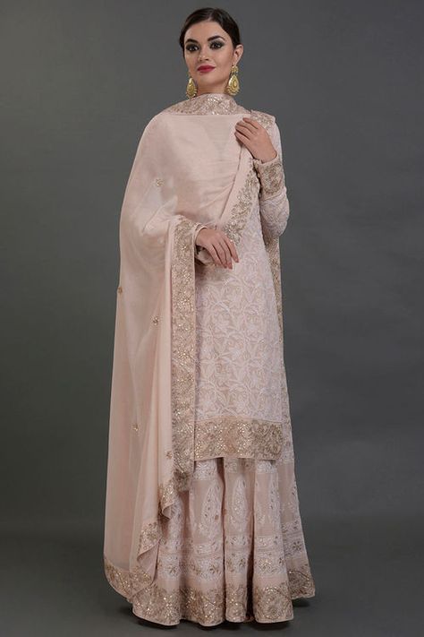 Product Zoom Gharara Designs, Embroidered Sharara, Sharara Designs, Capsule Wardrobe Women, Hand Embroidery Dress, Sharara Suit, Indian Bridal Wear, Pure Chiffon, Indian Couture