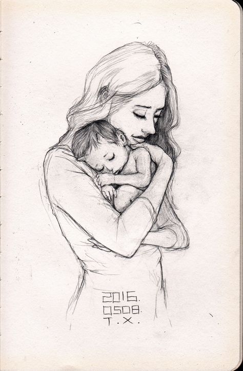 Mother And Child Drawing, Mom Dad Tattoo Designs, Mom Drawing, Baby Sketch, Children Sketch, Color Drawing Art, Pencil Sketch Images, Mother Art, Baby Drawing