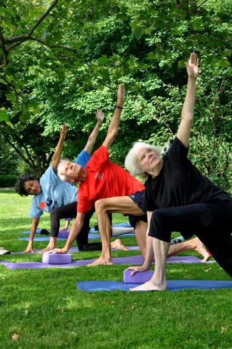 Fit and mindful seniors People Doing Yoga, People Exercising, Senior Yoga, Senior Exercises, Senior Health, Outdoor Yoga, Benefits Of Exercise, Active Living, Senior Fitness