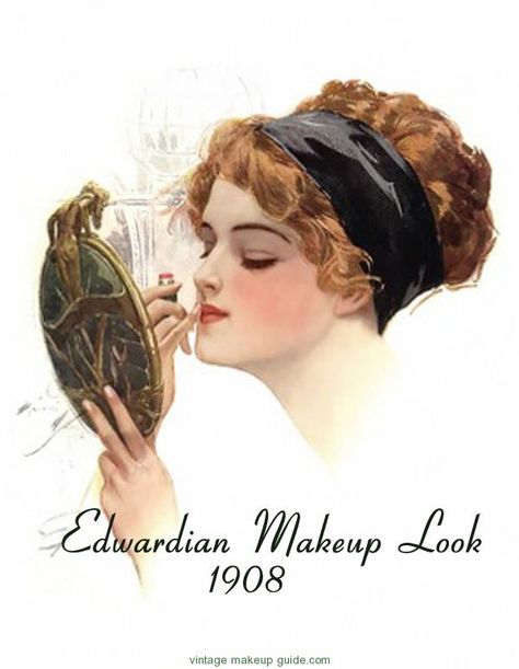 Edwardian 1910 Makeup, 1900's Makeup, Holding A Mirror, Harrison Fisher, Edwardian Hairstyles, Gibson Girl, Makeup Guide, How To Apply Lipstick, Victorian Lady