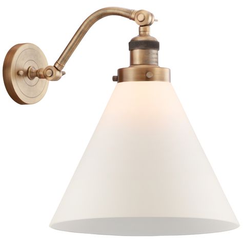 Cone 12" Brushed Brass Sconce w/ Matte White Shade Kitchen Sconces Over Sink, Over The Sink Lighting, Over Kitchen Sink Lighting, Kitchen Sconces, Above Kitchen Sink, Above Sink, Sink Lights, Over The Sink, Wall Fixtures