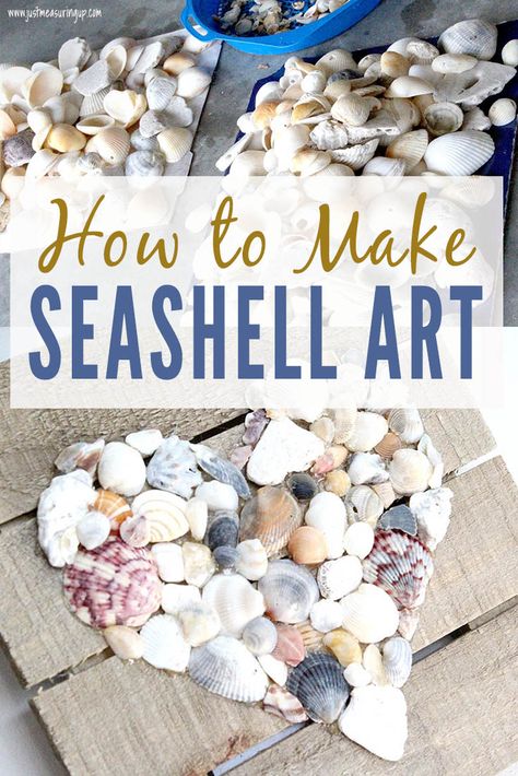 Make this easy DIY seashell wall hanging using shells from your family beach trip. It's an easy craft you can make for your home or as a diy gift - it's a wonderful way to remember a fun trip to the beach. #seashellcraft #beachcraft Diy Crafts With Seashells Ideas, Projects With Shells Diy Ideas, Craft Ideas For Sea Shells, Decorating Ideas With Sea Shells, Gifts With Shells Seashell Crafts, What To Do With Collected Seashells, Things To Make With Shells From The Beach, Shell Art Diy Seashells, Ocean Shells Crafts Ideas