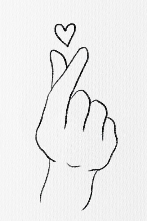 Mini heart hand sign in black and white | premium image by rawpixel.com / Adjima Oppa Hand Sign, Continuous Line Drawing Hand, Love Heart Drawing, Hands Making A Heart, Heart Hand Sign, Cute Heart Drawings, Line Art Minimal, Continuous Line Art, Black Line Art