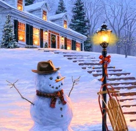 WINTER WELCOME - paintings, houses, winter, snow, xmas and new year, snowman, attractions in dreams, love four seasons, sleigh, holidays, lamppost, Christmas, winter holidays Wallpaper Natal, Winter Schnee, Christmas Aesthetic Wallpaper, Illustration Noel, Wallpaper Collage, Frosty The Snowmen, Winter Magic, Winter Scenery, Christmas Poster