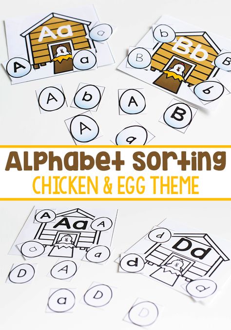 Work on letter recognition for different fonts with this free printable alphabet sorting activity for kindergarten. Perfect for a farm theme! Preschool Farm Literacy Activities, Farm Alphabet Preschool, Alphabet Sorting Free Printable, Farm Free Printables Preschool, Farm Life Preschool Theme, Chicken Preschool Activities, Chicken Activities For Preschool, Learning Letters Kindergarten, Farm Font