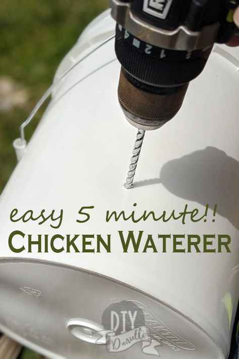 Chicken Water Feeder Diy, Chicken Food And Water Feeders, Chicken Water Feeder Ideas, Chicken Water Diy 5 Gallon Buckets, Bucket Chicken Waterer, Chickens Water Feeder, Chicken Feeder And Waterers Diy, Chicken Diy Water Feeder, 5 Gallon Bucket Watering System For Chickens