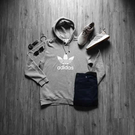 Trefoil Hoodie #outfitgrid Outfit Grid, Simple Fashion, Men's Style, Minimalist Fashion, Simple Style, Adidas