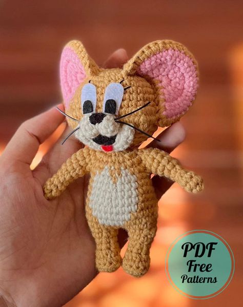 Crochet Jerry Mouse Amigurumi PDF Free Pattern - Amigurumiday Disney Crochet Patterns, Crochet Mignon, Crochet Toys Free, Confection Au Crochet, Crochet Disney, Pola Amigurumi, Crochet Mouse, Crochet Animals Free Patterns, Crochet Simple