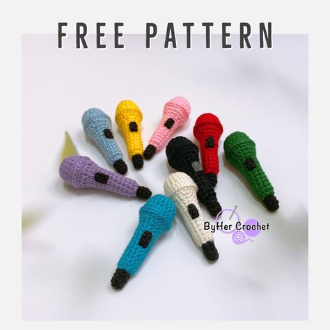 BTS Mini Mic Free Pattern Bts Crochet, Army Crafts, طابع بريدي, Crochet Keychain Pattern, Pola Amigurumi, Twitter Bts, Kawaii Crochet, Crochet Stitches For Beginners, Fun Crochet Projects