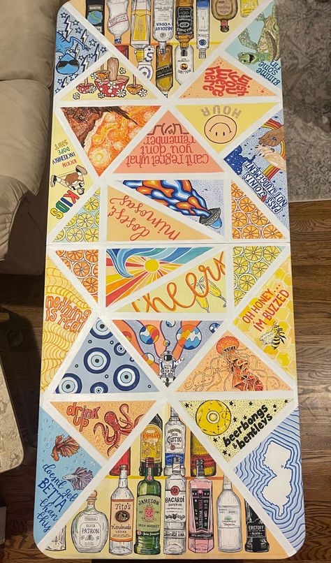 Beer Pong Layout, Fun College Paintings, Country Pong Table Painted, Trippy Beer Pong Table, Painted Ping Table Ideas, Beer Pong Table Inspiration, Diy Beer Pong Table Paint Ideas Simple, College Beer Pong Table Painted, Paint Pong Table