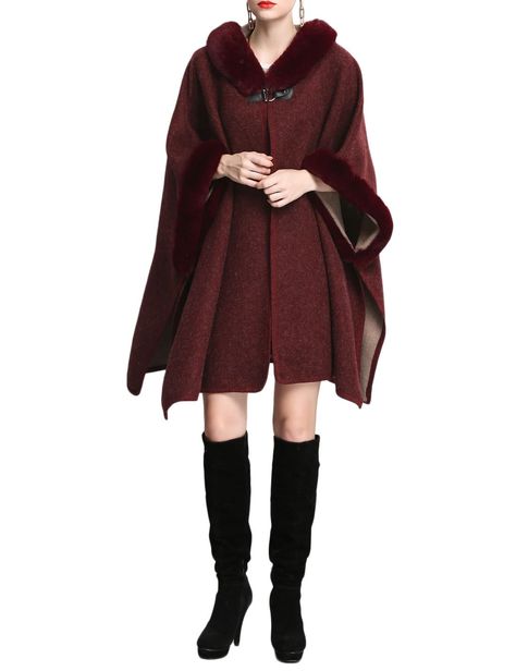 Wine Luxury, Coat With Fur Trim, Winter Cloak, Fur Poncho, Sweater Cape, Poncho Design, Glamorous Fashion, Accessories Classy, Faux Fur Wrap