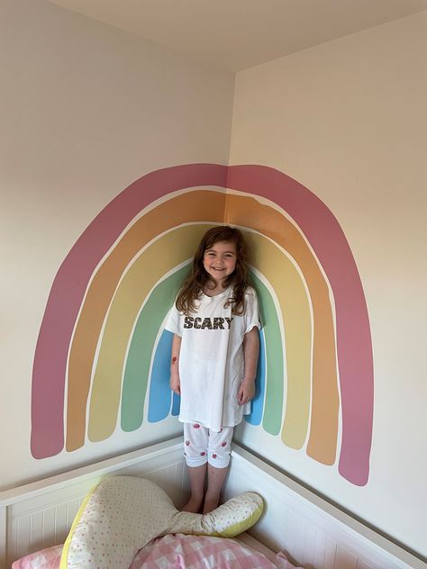 Pastel Rainbow Decor, Girls Rainbow Bedroom, Watercolor Rainbow Wall, Rainbow Room Kids, Rainbow Mural, Watercolour Rainbow, Rainbow Bedroom, Rainbow Decal, Children's Bedroom Ideas