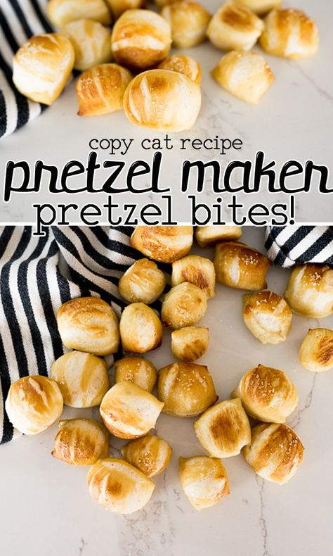 Soft Pretzel Bites (Pretzel Maker Copy Cat!) - Cooking With Karli Wetzels Pretzels Copycat Recipe, Pretzel Maker Recipe, Pretzel Time Pretzel Recipe, Large Pretzel Recipe, Bread Maker Pretzels, Pretzel Maker Pretzel Bites, Pretzelmaker Pretzel Recipe, Bread Maker Pretzel Dough, Pretzelmaker Copycat