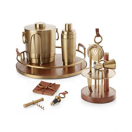 Frye Bar Tool Set + Reviews | Crate and Barrel Wedding Drinkware, Bar Utensils, Home Bar Setup, Modern Coasters, Home Bar Accessories, Bar Tool Set, Industrial Bar, Cocktail Shakers, Cocktail Set