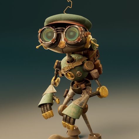 Clockpunk Robot, Wooden Robot Fantasy Art, Artificer Autognome, Cute Steampunk Robot, Autognome Character Art, Dnd Homunculus, Automaton Character Design, Dnd Automatons, Artificer Homunculus