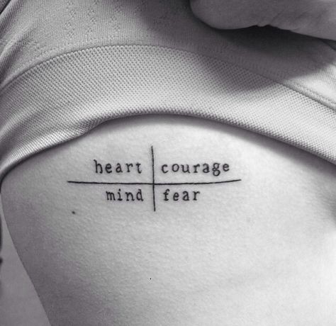 heart over mind | courage over fear Courage Over Fear Tattoo, Brave Heart Tattoo, Brave Tattoos For Women, Fear And Fridays Tattoo, Courage Tattoo Men, Courage Tattoo For Women, Fear Tattoo Ideas, Courage Tattoo, Tattoo Ideas For Overthinkers