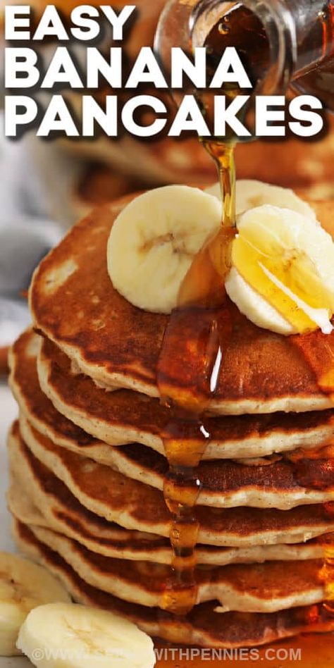 Make it a special breakfast morning with these banana pancakes. The addition of bananas to the classic pancake batter makes this pancake recipe extra flavorful and delicious. Toss in some oats, and chocolate chips, for added flavor. These pancakes are so easy to make, and the family will love them. #bananapancakes #bananapancakerecipe #bananapancakesrecipe #spendwithpennies Homemade Banana Pancakes, Pancakes Homemade, Fluffy Banana Pancakes, Easy Banana Pancakes, Banana Pancakes Recipe, Homemade Pancakes, Pumpkin Pancakes, Breakfast Pancakes, Pancake Batter