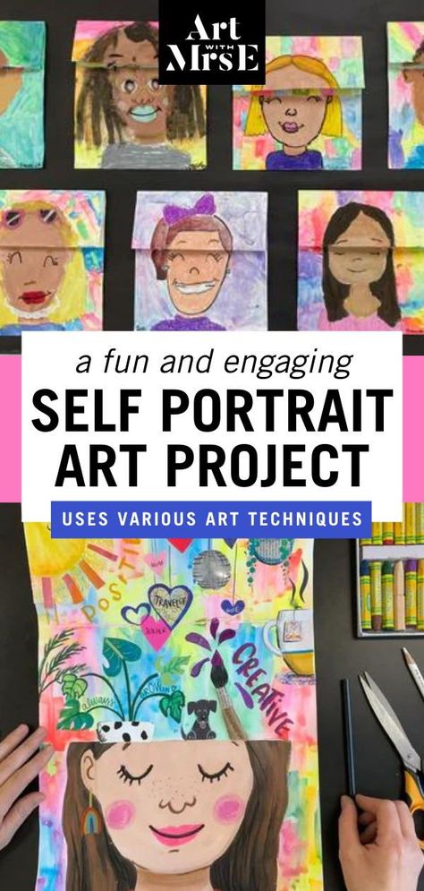 This Is Me Art Project, Texture Elementary Art Lesson, Self Portrait Classroom Ideas, 2nd Grade Self Portrait Ideas, Art Lessons Grades 3-5, How To Projects For School, Grade 2 Self Portrait Art, Grade 3 Self Portrait Art, Elementary Portrait Art Lesson