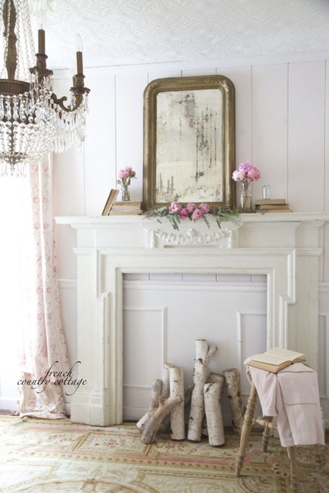 French Country Cottage Antique Mantel French Style Office, Farmhouse Style Fireplace, Antique Fireplace Mantels, Style Fireplace, Antique Mantel, French Fireplace, Small Fireplace, French Country Bedrooms, Estilo Shabby Chic