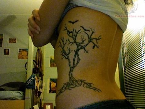 Tree Of Life Tattoo Side Rib, Tree Tattoo Ribs, Black Tree Tattoo, Poison Tree Tattoo, Tree With Birds Tattoo, Personal Tattoos, Tree Tattoo Ideas, Tattoo Ribs, Cover Tattoos