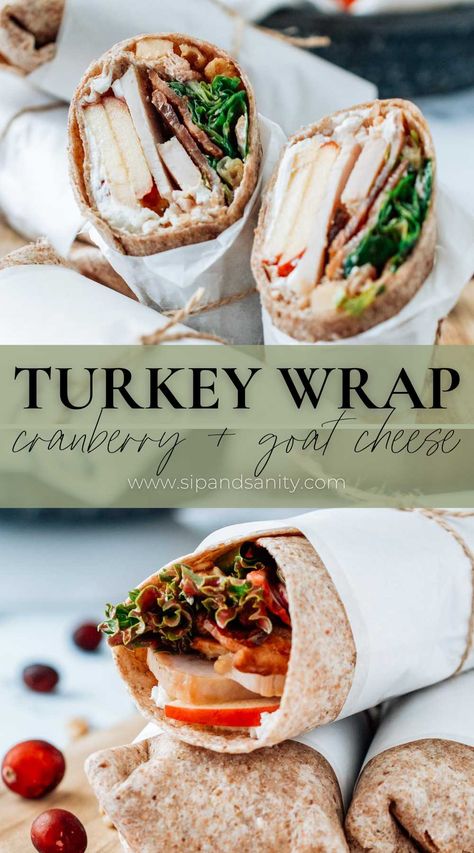 This Turkey Wrap with Cranberry and Goat Cheese is a delicious way to fuel your midday. Turn that cranberry sauce into a dressing for your favorite greens, then load that into a wrap with sliced turkey, bacon, apples and goat cheese. Now you’ve got a flavor-packed, on-the-go lunch or snack to sustain you through dinner. Turkey Wrap Recipes, Cranberry Goat Cheese, Turkey Wrap, Turkey Pumpkin Chili, Cranberry Turkey, Bbq Turkey, Turkey Wraps, Thanksgiving Turkey Leftovers, Turkey Cheese