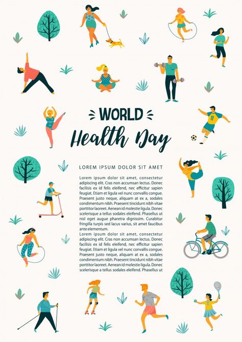 World health day Vector Happy Mothers Day Letter, Illustration Of People, World Health Day, Health Coach Business, Everyday Health, Health Day, Health Promotion, Graphic Editing, Design Fabric