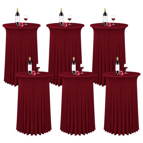 PRICES MAY VARY. 🍹【Spandex Fabric】One set comes with 6 pack wine red round cocktail spandex table skirts, this spandex table cover is made of high quality stretchy spandex fabric(90% polyester and 10% spandex). The fabric is wrinkle and stain resistant, can stretch in any directions, no pilling. The spandex elastic table cover is thick and opaque, it is difficult to see the table legs, and the shielding effect is good and repeated usage. 🍹【Size & Design】The size of each cocktail table covers i Wine Red Wedding, High Top Table, Table Skirts, Round Cocktail Tables, High Top Tables, Banquet Wedding, Craft Fair Displays, Bar Party, Table Skirt