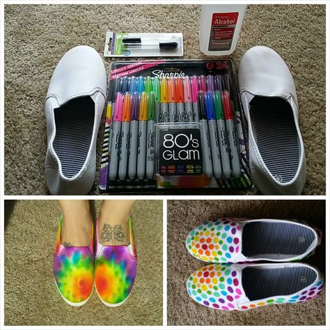 Decorating White Shoes With Sharpies, Sharpie Tye Dye Shoes, Tye Dye Shoes With Sharpies, Tye Dye Shoes Diy, Tye Dye With Sharpies, Sharpie Art Shoes, Decorating Shoes Diy, Pride Shoes Diy, Tie Dye Sharpie