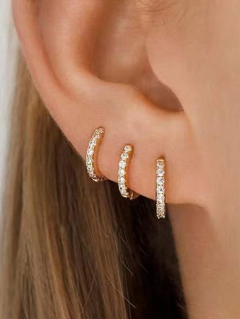 Collar  Stainless Steel   Embellished   Women Fashion Jewelry Third Ear Piercing, Third Lobe Piercing, 3 Lobe Piercings, 3 Ear Piercings, Ear Lobe Piercings, Ears Pierced, Helix Ear, Cute Piercings, Lobe Piercing