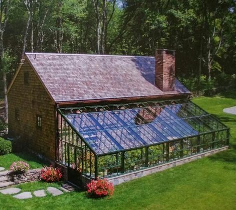 A greenhouse attached to the house how cool is that! Greenhouse Addition, Modern Greenhouses, Greenhouse Farming, Glass Greenhouse, Home Greenhouse, Greenhouse Plans, Garden Greenhouse, Greenhouse Gardening, Earthship