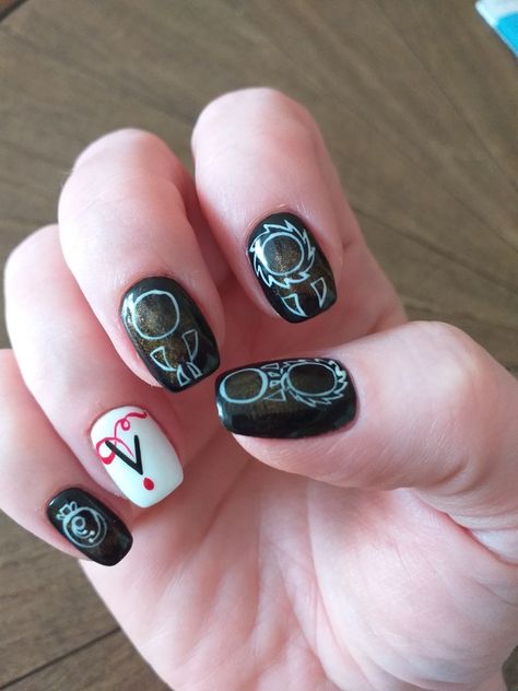 Vampire Diaries nails Vampire Diaries Gift Ideas Diy, Vampire Diaries Inspired Nails, Tvd Inspired Nails, Vampire Diaries Nail Designs, The Vampire Diaries Nails Ideas, Tvd Nails Ideas, Tvd Nails, Vampire Diaries Nails, Halloween Acrylic Nails Short