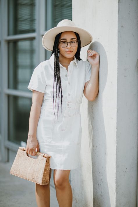 How to Style a White Denim Dress - Kelondra Brackins White Denim Dress Outfit, White Denim Dress, Denim Dress Outfit, Nude Heeled Sandals, Pink Lily Boutique, Into Fashion, Dress Outfit, All White, How To Style