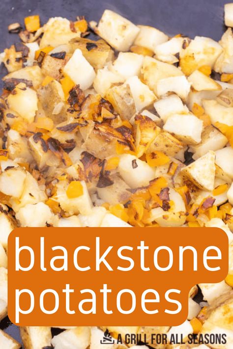 Cooking Potatoes On Blackstone Griddle, Potatoes On The Blackstone Grill, Blackstone Sides Recipes, Blackstone Potato Recipes, Potatoes On Blackstone Griddle, Blackstone Side Dishes, Griddle Potatoes, Potatoes On Blackstone, Blackstone Potatoes