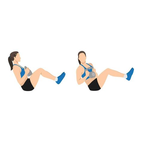 Woman doing Kettlebell Russian twist exercise. Flat vector illustration isolated on white background. workout character set Russian Twist Exercise, Clean Life, Quick Workout Routine, Flat Vector Illustration, Russian Twist, Flat Vector, Workout Guide, Quick Workout, Kettlebell