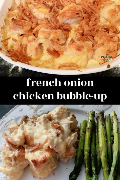 French Onion Casserole, Onion Casserole, Painted Apron, French Onion Chicken, Main Dish Casseroles, French Onion Soup Recipe, Chicken And Biscuits, French Fried Onions, Onion Chicken