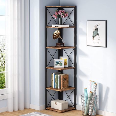 Amazon.com: Tribesigns 6-Tier Corner Shelf, 70.8 Inch Tall Rustic Corner Bookshelf Storage Etagere Bookcase for Living Room, Corner Display Rack Plant Shelf for Home Kitchen Small Space (White) : Home & Kitchen Black Corner Shelf, Organize Toiletries, Tall Corner Shelf, Bookshelf Corner, Home Kitchens Small, Corner Shelving, Corner Shelf Unit, Corner Bookshelf, Standing Shelf