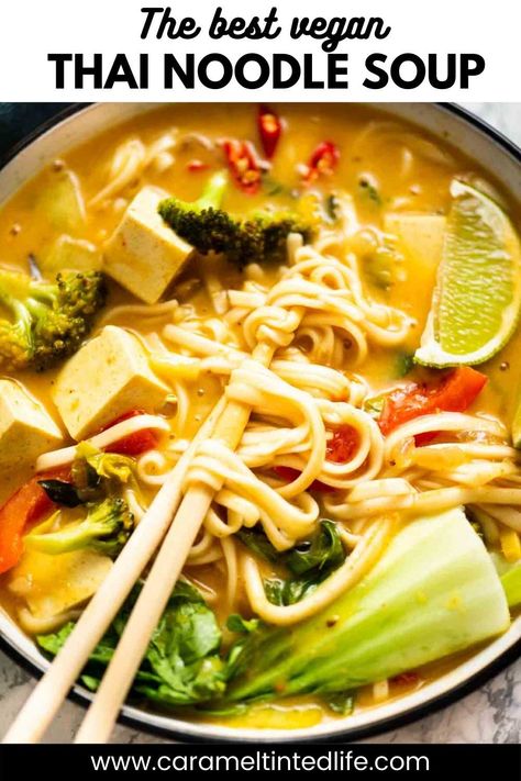 Tofu Noodle Soup, Vegan Noodle Soup, Thai Noodle Soups, Udon Noodles Recipe, Udon Noodle Soup, Tofu Noodles, Thai Curry Paste, Thai Soup, Thai Noodles