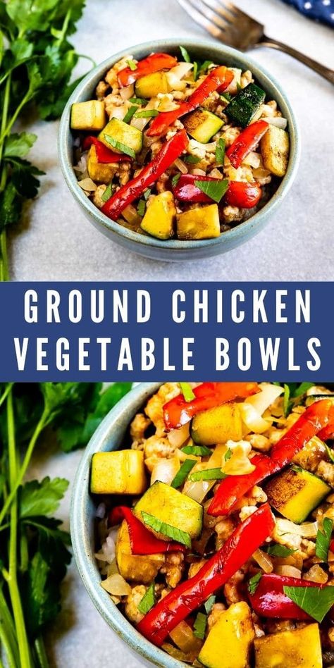 Ground Chicken And Brown Rice Recipes, Ground Chicken And Cauliflower Recipes, Ground Chicken And Vegetables Recipes, Ground Chicken Cauliflower Rice, Ground Chicken With Zucchini, Ground Chicken Lunch Ideas, Ground Chicken Veggie Stir Fry, Ground Chicken Recipes Healthy Meal Prep, Ground Chicken And Peppers Recipe