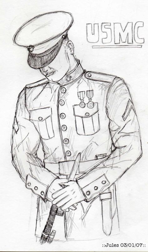 Drawing Of Army Soldiers, Art Drawings Sketches Pencil Landscape, Army Men Drawing, Army Sketches Soldiers, Usmc Drawings, Solider Sketch, Marine Corps Drawings, Army Man Drawing, Solider Drawings