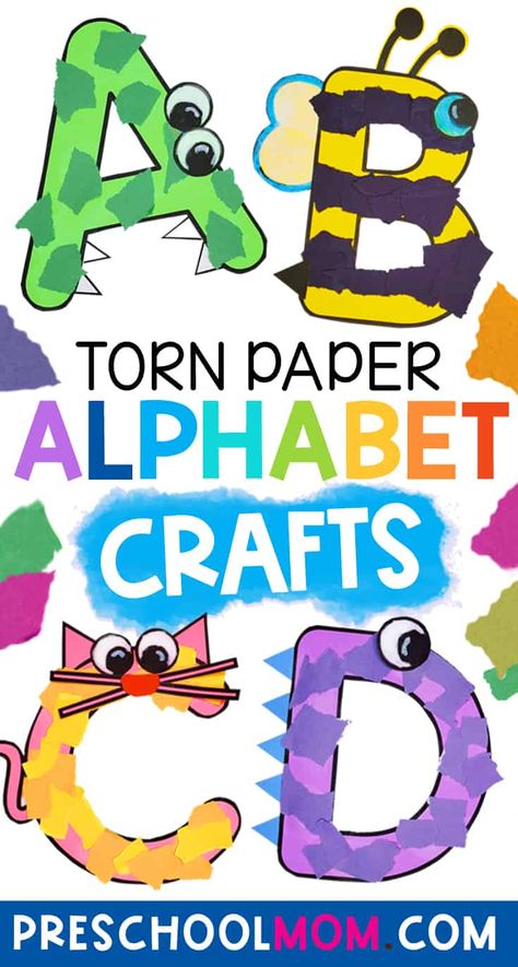 Kids get crafty while learning their ABCs with these adorable easy to assemble letter-based animals and objects! Get all 26 letter crafts for free in an instant download! #superstarworksheets #free #papertearing #lettercrafts #alphabetcrafts #preschool #kindergarten #toddlers #crafts The Letter L Crafts Preschool, Learning Letter I Preschool, Learn My Name Preschool, Letter E Toddler Crafts, Letter Crafts For Preschoolers Alphabet, Letter P Arts And Crafts For Preschool, Letter Themes For Preschool, Letter P Crafts For Kindergarten, N Letter Craft