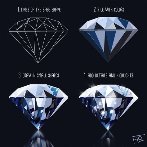 @floortjesart #digitalart #diamond #tutorial #stepbystep Teardrop Gem Drawing, Draw Diamond, Art Du Croquis, Easy Drawing Steps, Diamond Drawing, Drawing Step, Seni Cat Air, 캐릭터 드로잉, Ipad Art