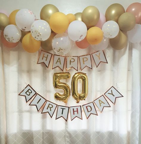 50th Birthday Decorations At Home, Simple Bday Decorations At Home, Birthday Decor For Mom, Mom Birthday Decoration Ideas, Bday Decoration At Home, Easy Birthday Decoration Ideas At Home, Diy 50th Birthday Decorations, 50th Golden Birthday, Birthday Decoration Ideas