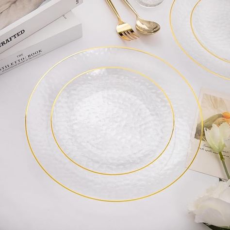 Amazon.com: Rubtlamp 60Pcs Clear Plastic Plates,Clear Disposable Plates With Gold Rim,Heavyduty Gold Plates,Hammered Party Plates Include 30Clear Gold Dessert Plates,30Dinner Plates for Wedding, Party : Health & Household Plates For Wedding, Clear Plate, Clear Plastic Plates, Gold Dessert, Clear Plates, Gold Plates, Disposable Plates, Plastic Plates, Dessert Plates