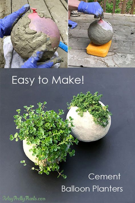 How to make really cool round planters with cement. Mold the cement (don't use concrete) around a balloon to get the round shape. This detailed tutorial for making a DIY cement balloon planter is actually easy and so much fun. Making Planters, Diy Cement, Jardim Diy, نباتات منزلية, Cement Diy, Concrete Diy Projects, Cement Art, Hemma Diy, Deco Nature