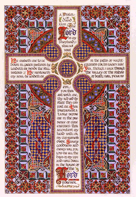 23rd Psalm in a style influenced by the Book of Kells                                                                                                                                                                                 Más Celtic Christianity, 23rd Psalm, Illustrated Manuscript, Book Of Kells, Medieval Manuscript, The Lords Prayer, Illuminated Letters, Celtic Art, Celtic Designs