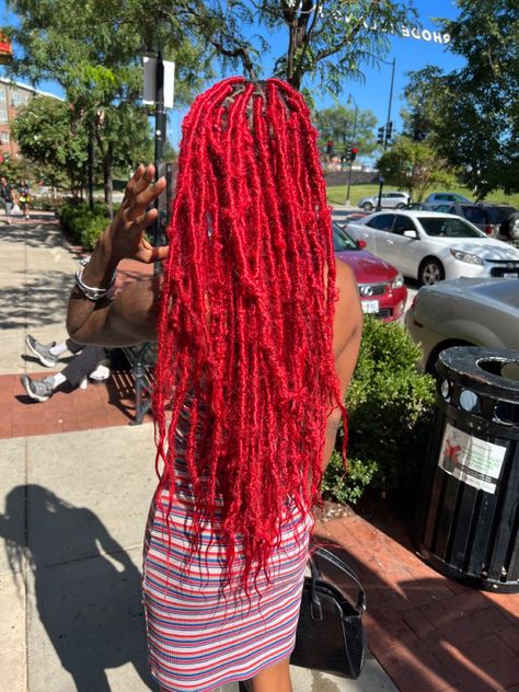 Soft locs Soft Locs With Red In The Back, Red Distressed Locs, Soft Locs Red, Red Boho Locs, Ruby Red Locs, Distressed Locs, Soft Locs, Fire Starters, Protective Styles